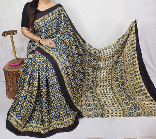 Ajrakh Modal Silk Saree