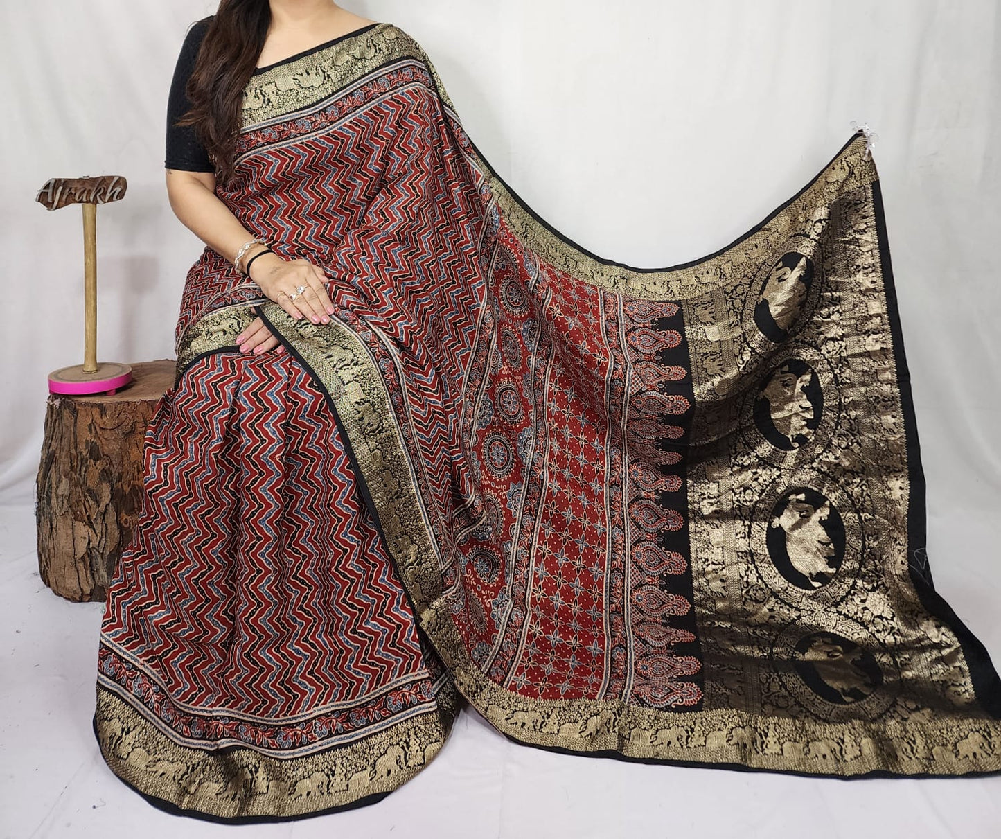 Ajrakh Dola Silk Saree