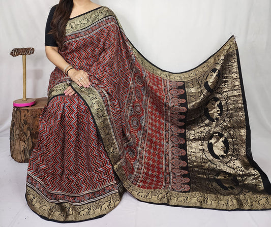 Ajrakh Dola Silk Saree