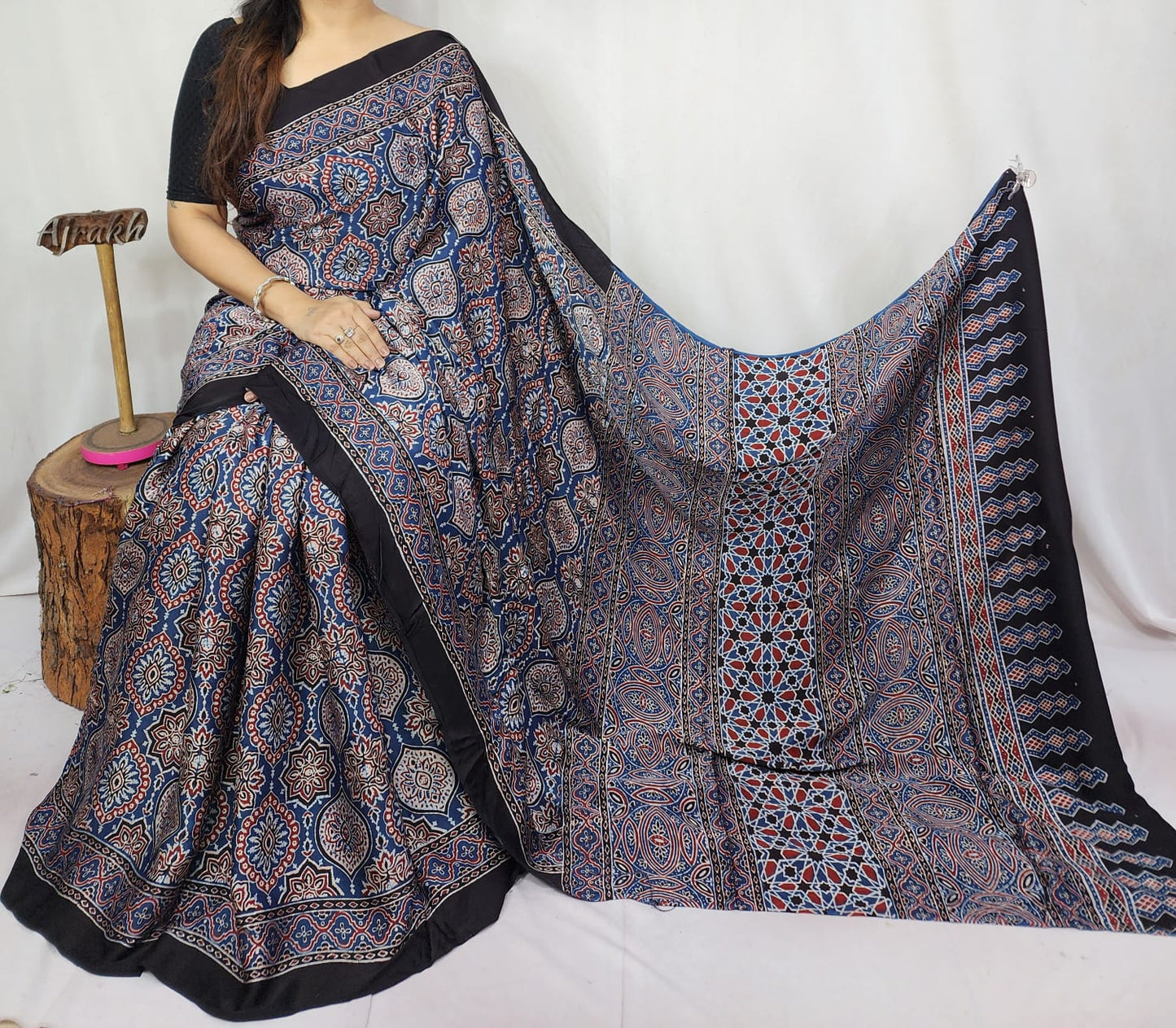Ajrakh Modal Silk Saree