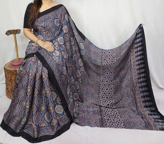 Ajrakh Modal Silk Saree