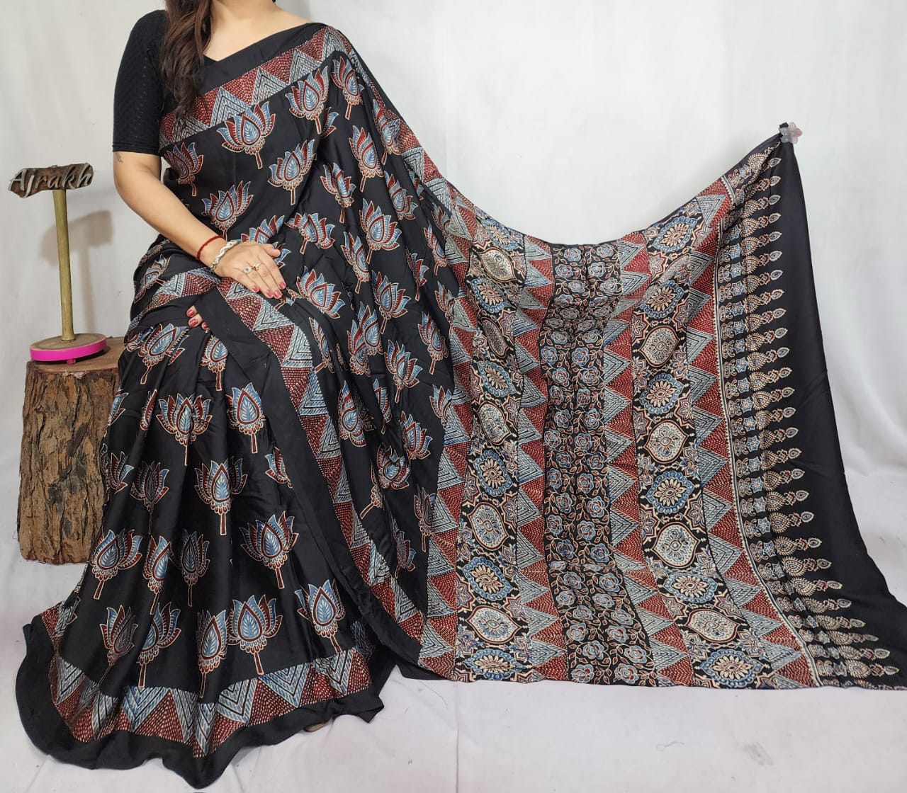 Ajrakh Modal Silk Saree