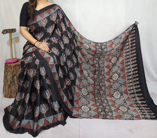 Ajrakh Modal Silk Saree