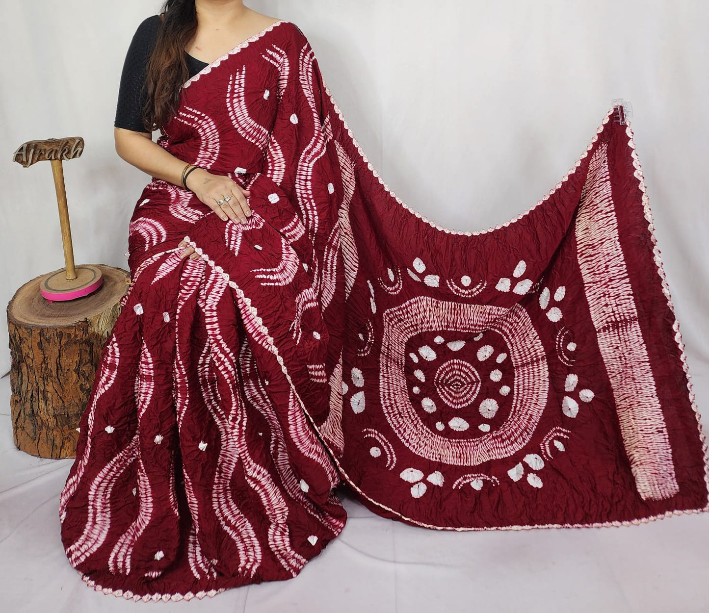 Modal Needle Shibori Saree (Maroon)