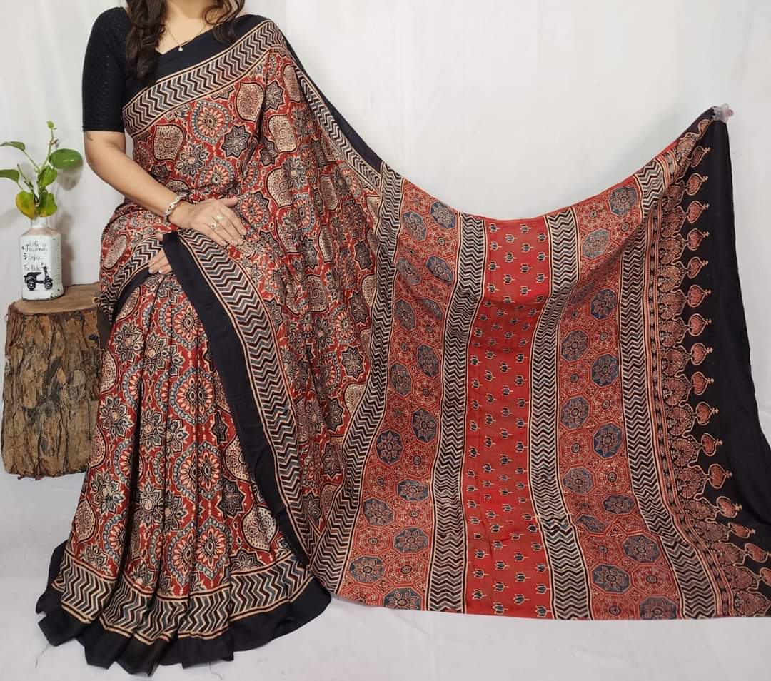 Ajrakh Modal Silk Saree
