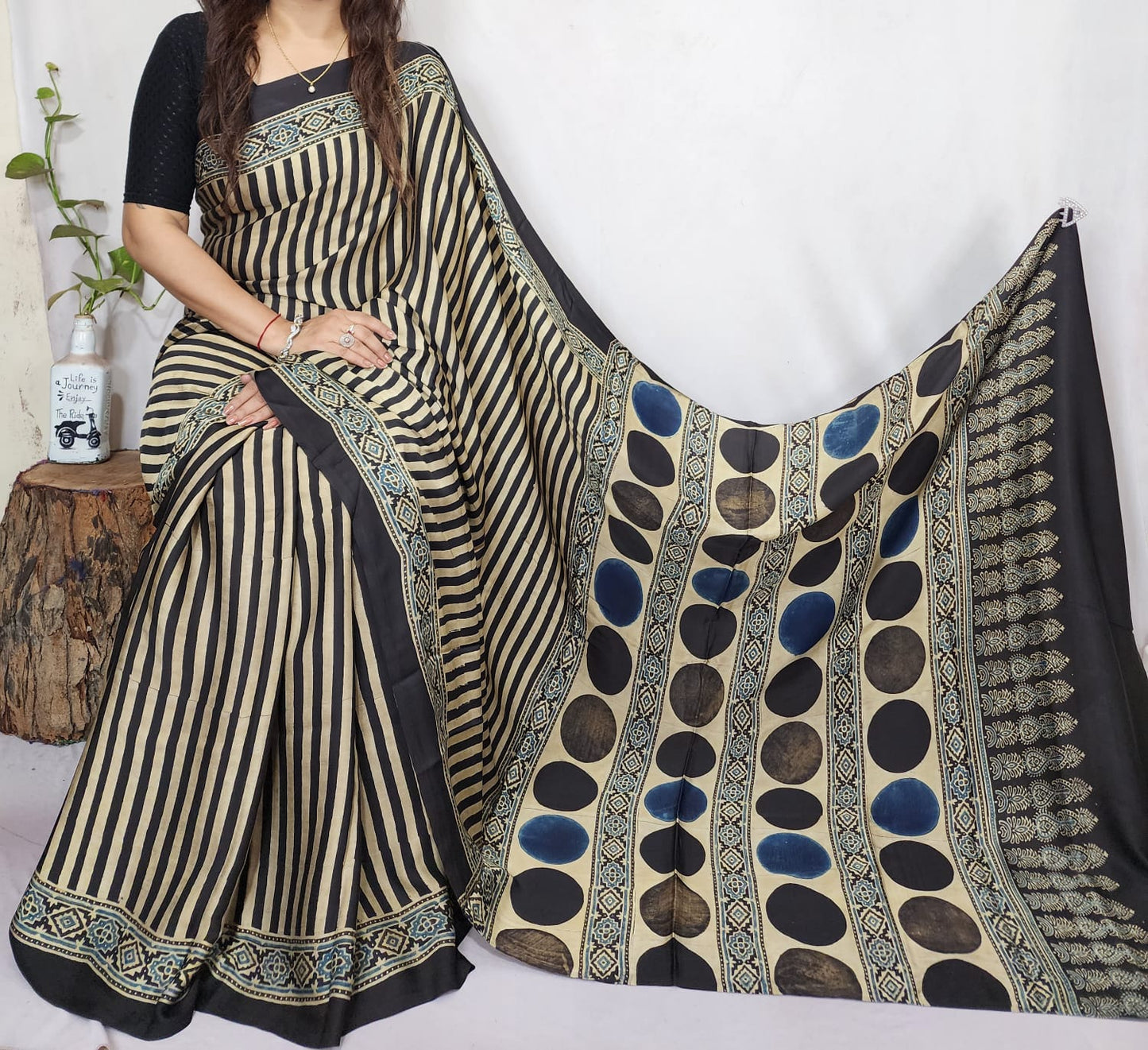 Ajrakh Modal Silk Saree