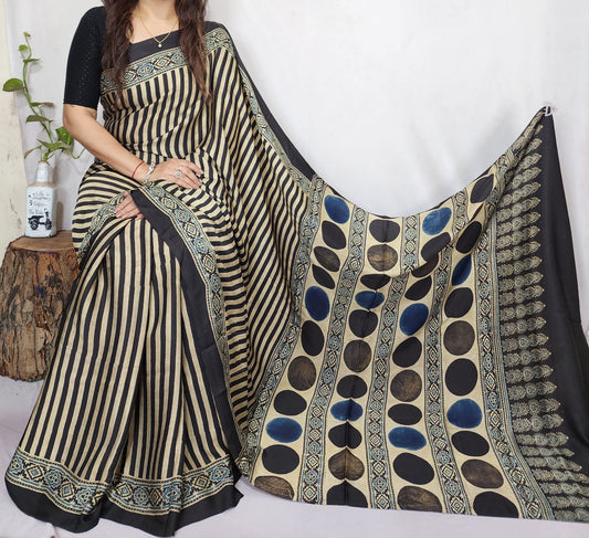 Ajrakh Modal Silk Saree