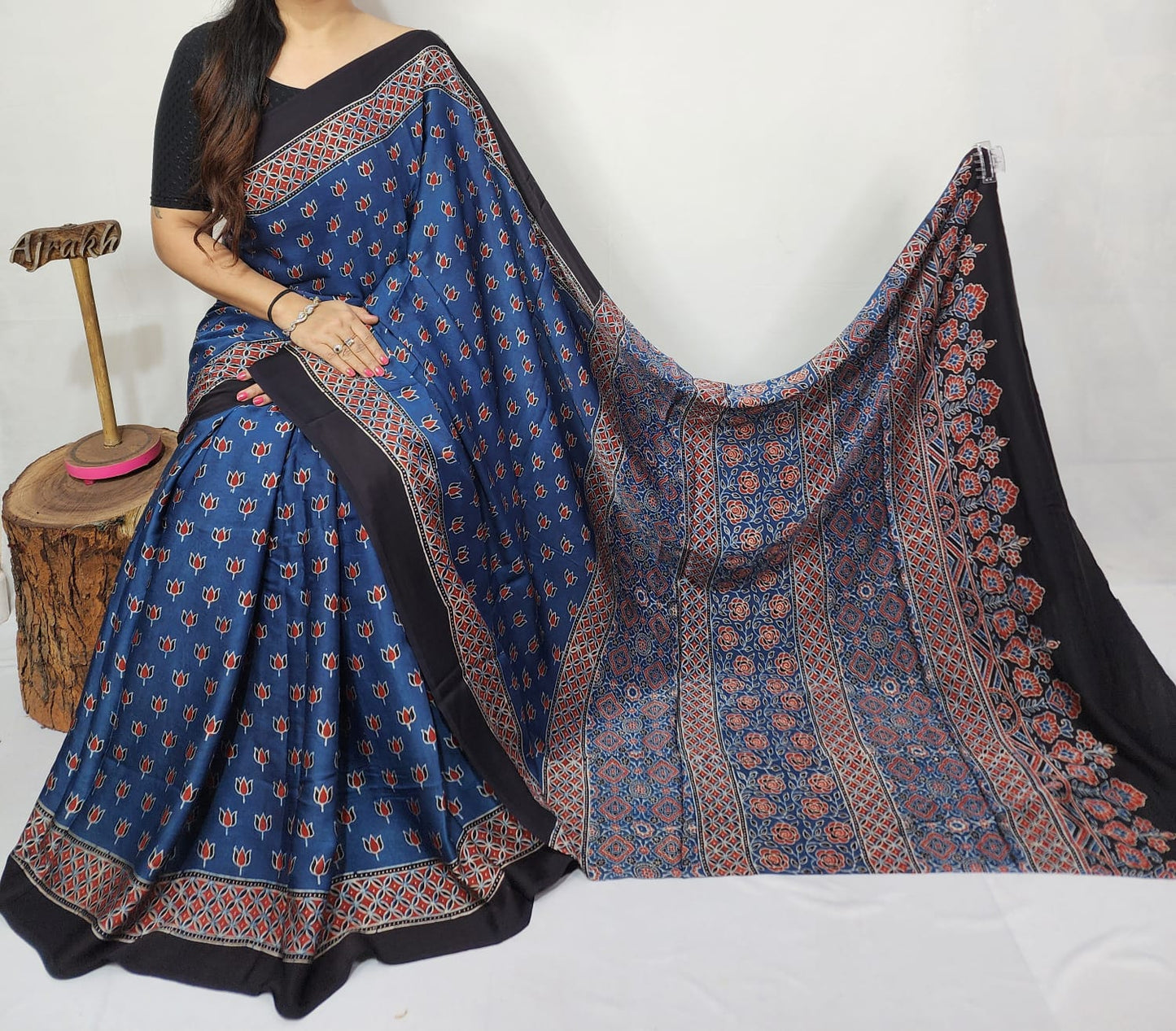 Ajrakh Modal Silk Saree