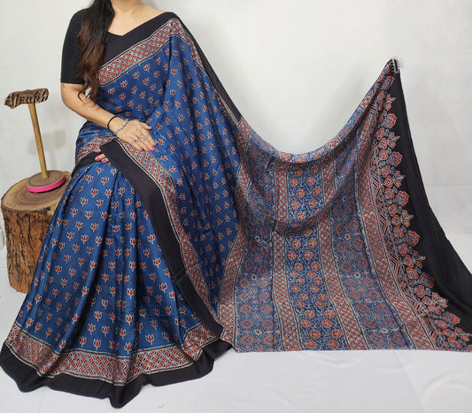 Ajrakh Modal Silk Saree